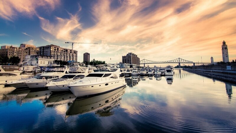 Yacht marina at sunset