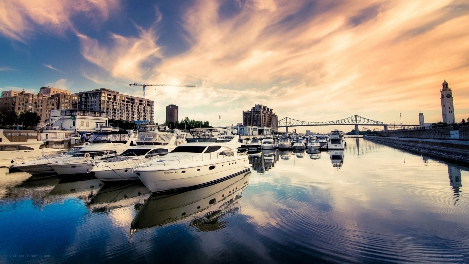 Yacht marina at sunset