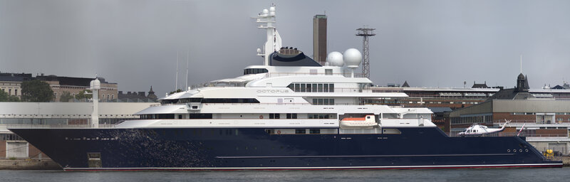 Yacht named Octopus docked in port