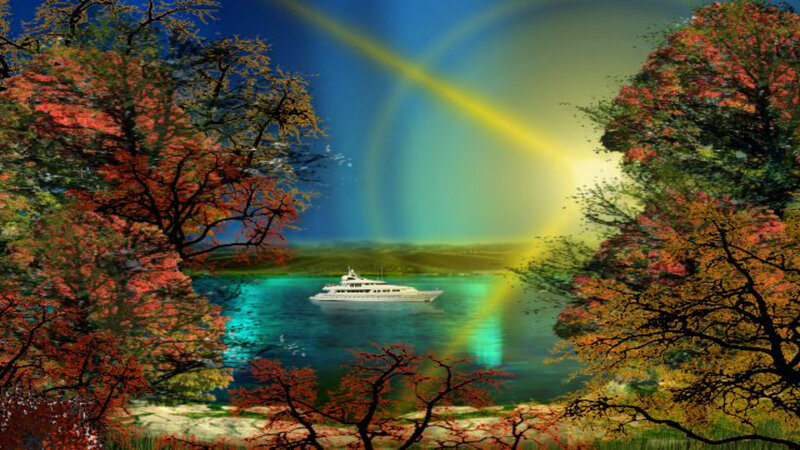 Yacht on Autumn Lake