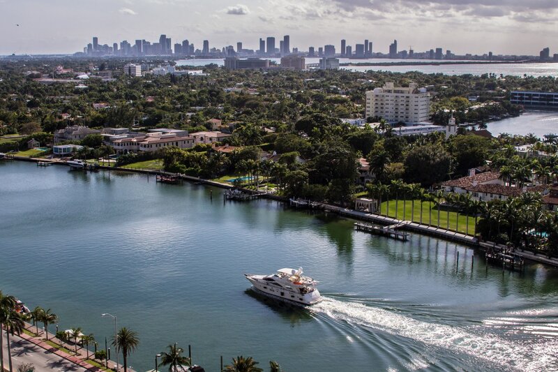 Yacht on Miami waterway
