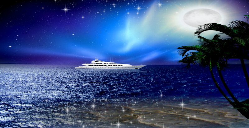 Yacht on Ocean at Night