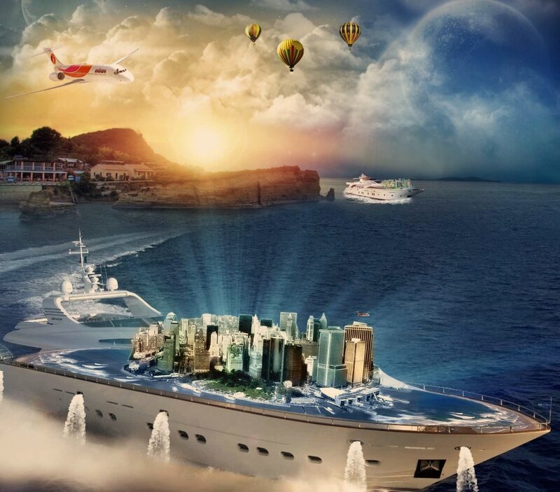 Yacht with City on Deck