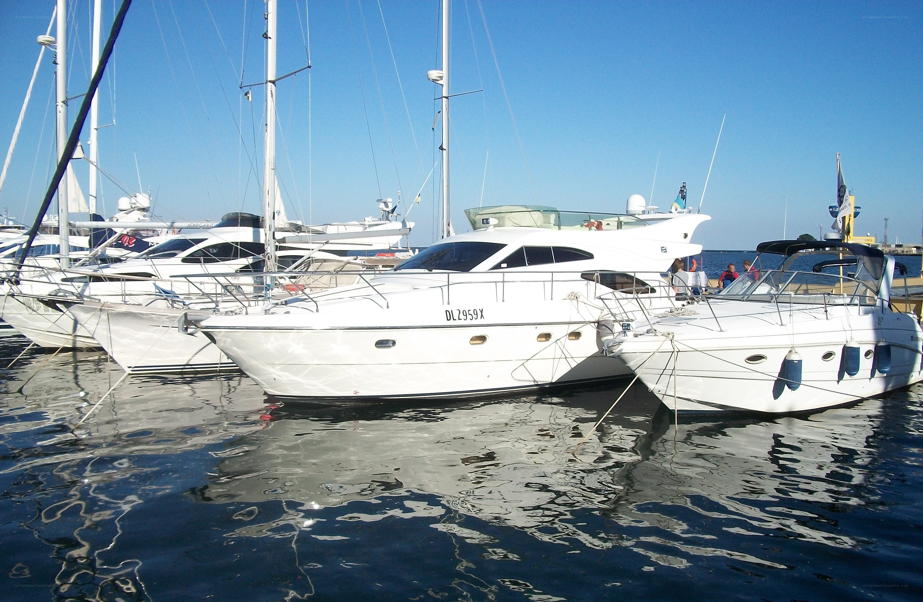 Yachts docked in marina