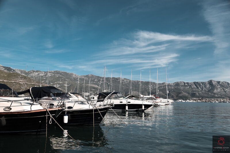 Yachts in a Harbor — Blue, Serene