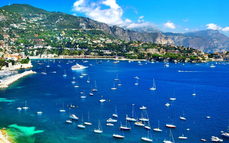 Yachts in a Harbor — Blue
