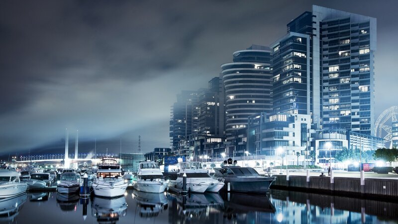 Yachts in a Marina — Blue, Dramatic