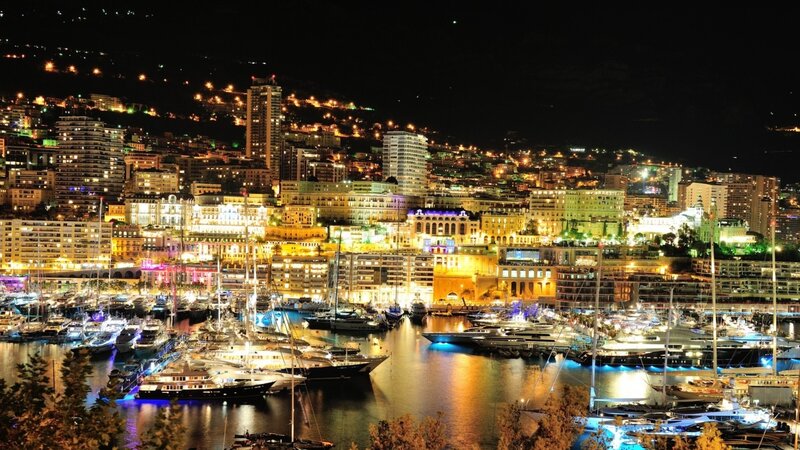 Yachts in Harbor at Night — Black