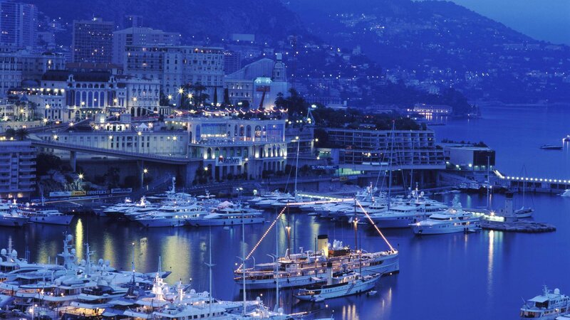 Yachts in Harbor at Night — Blue