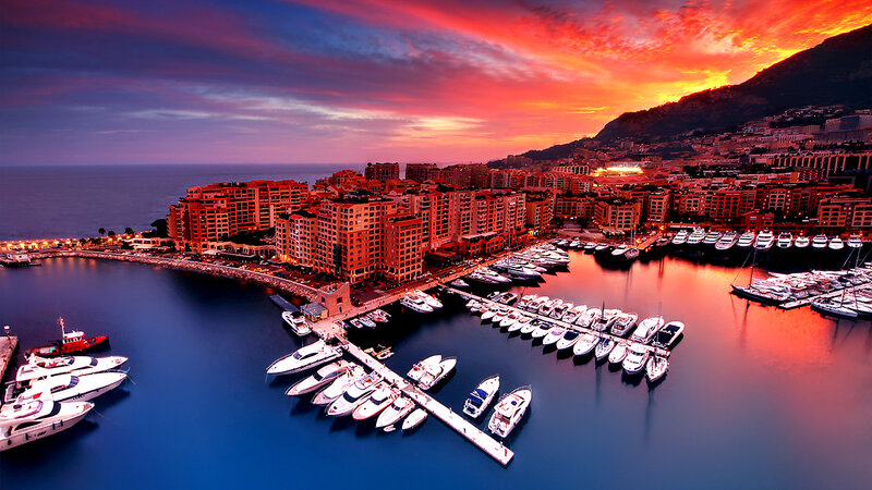 Yachts in Harbor at Sunset — Red