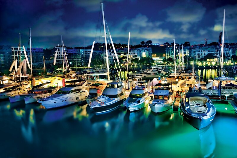 Yachts in Marina — Blue, Serene