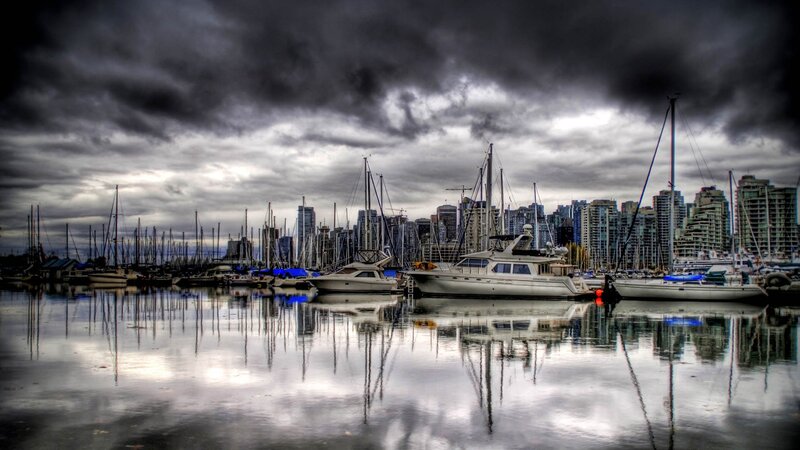 Yachts in Marina — Gray, Dramatic
