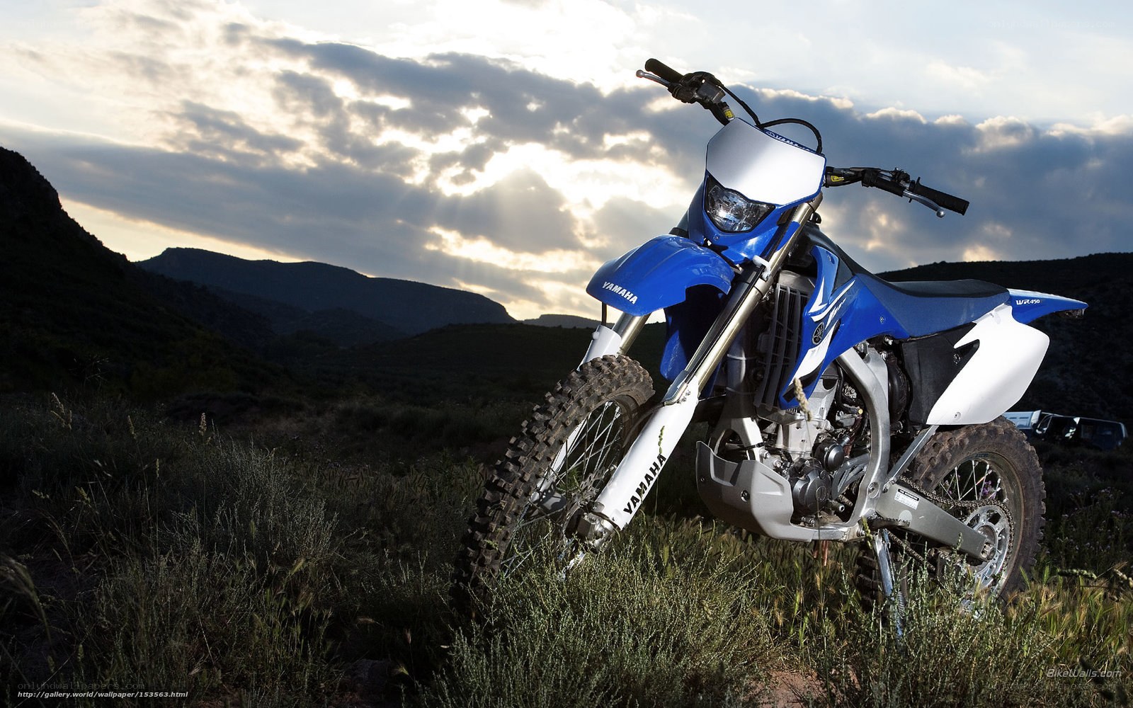 Yamaha dirt bike in mountain landscape
