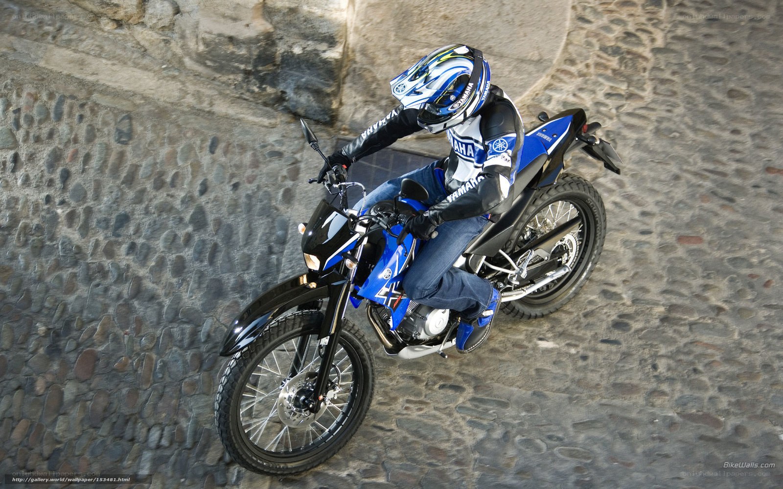 Yamaha motorcycle on cobblestone