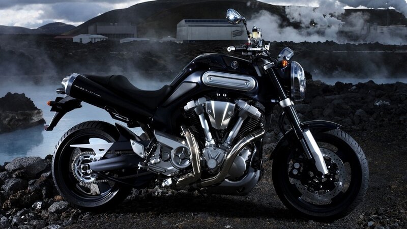 Yamaha MT-01 motorcycle in volcanic landscape