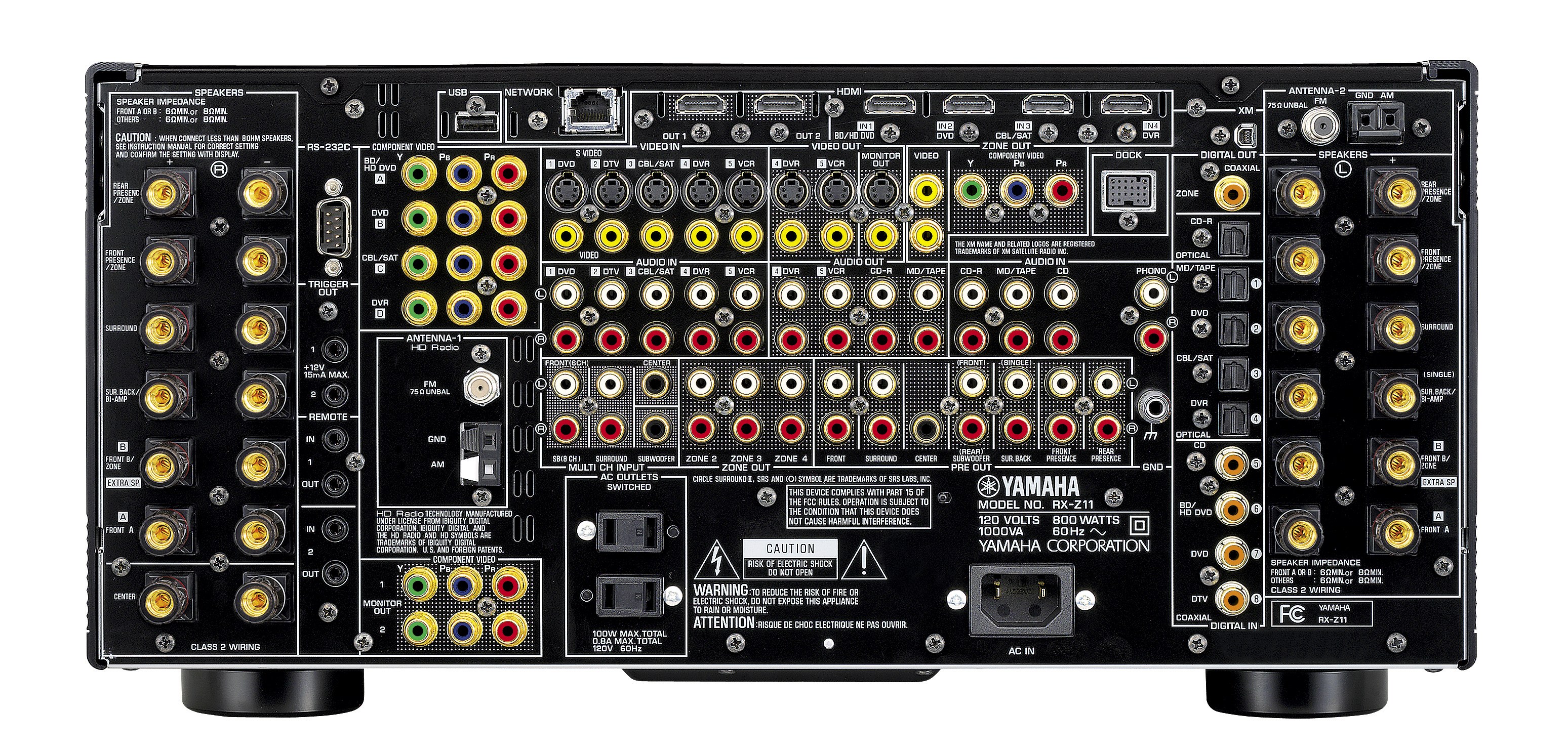 Yamaha RX-211 receiver rear panel