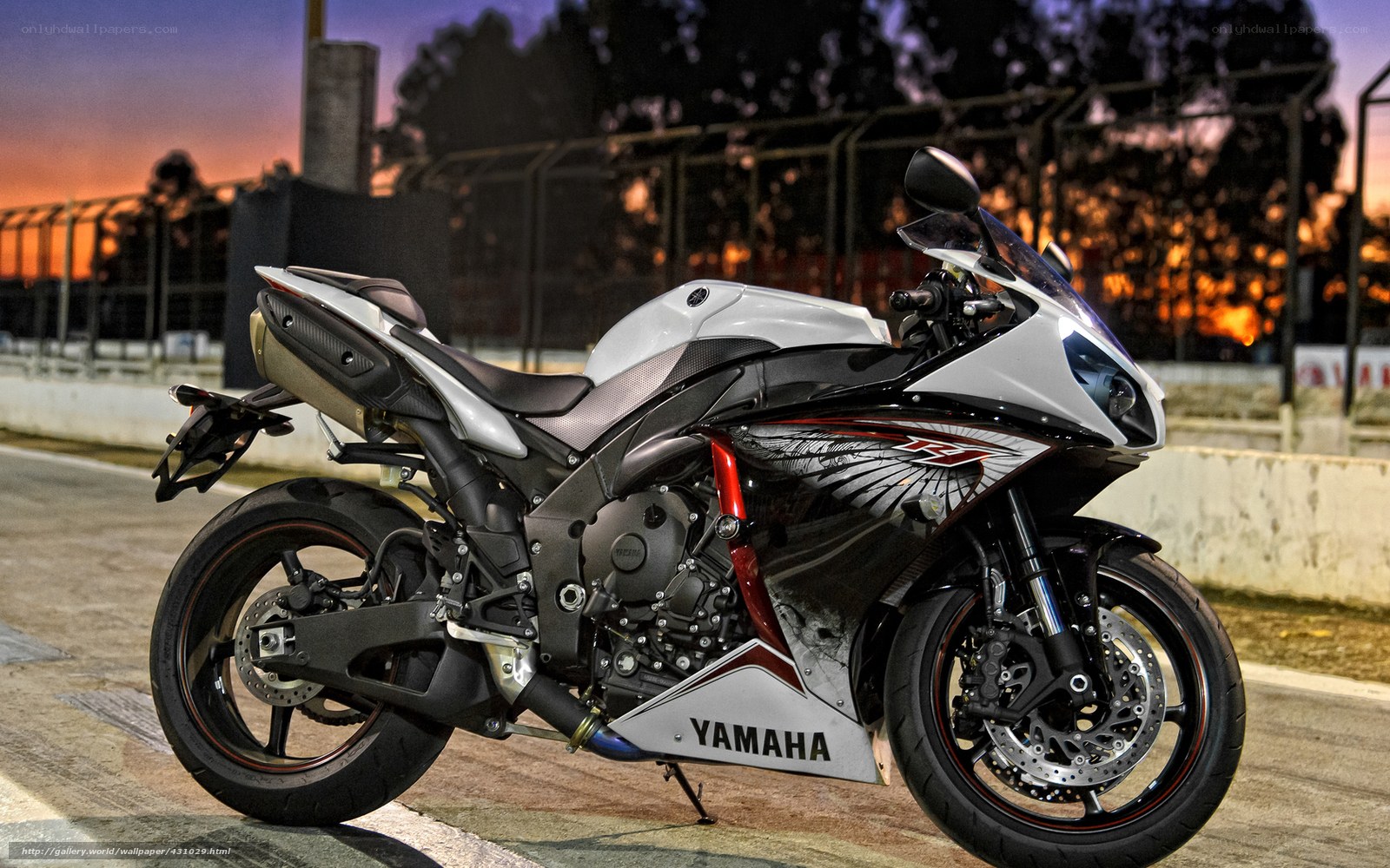 Yamaha sport motorcycle at sunset