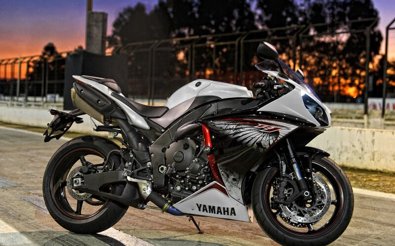 Yamaha sport motorcycle at sunset