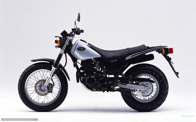Yamaha TW Motorcycle — Black, Neutral, Photograph, Tank