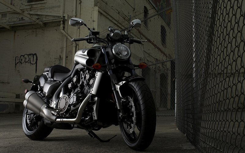 Yamaha V-Max motorcycle in alley