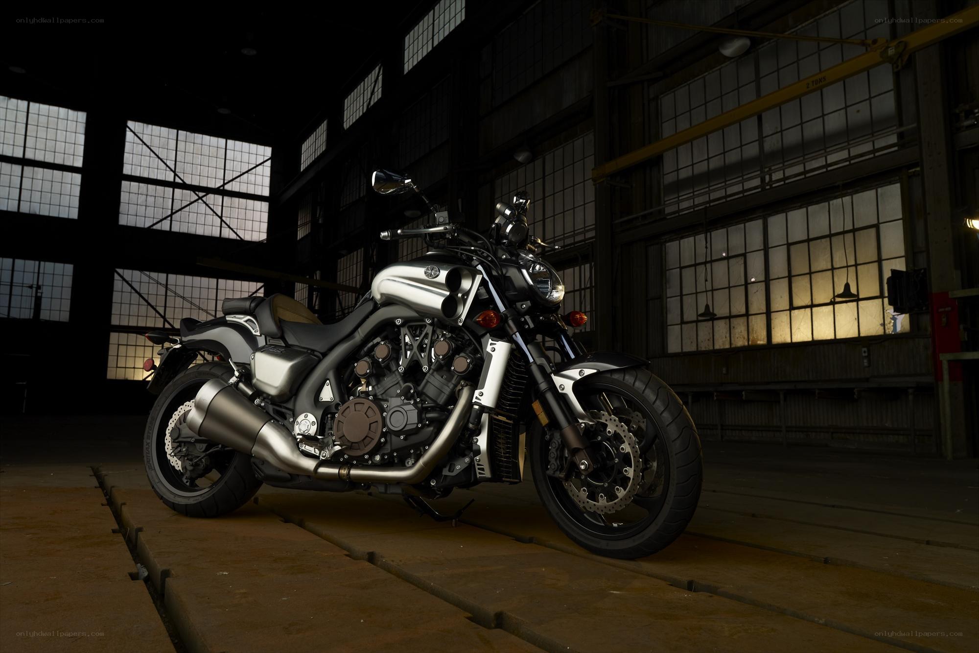 Yamaha V-Max motorcycle in warehouse