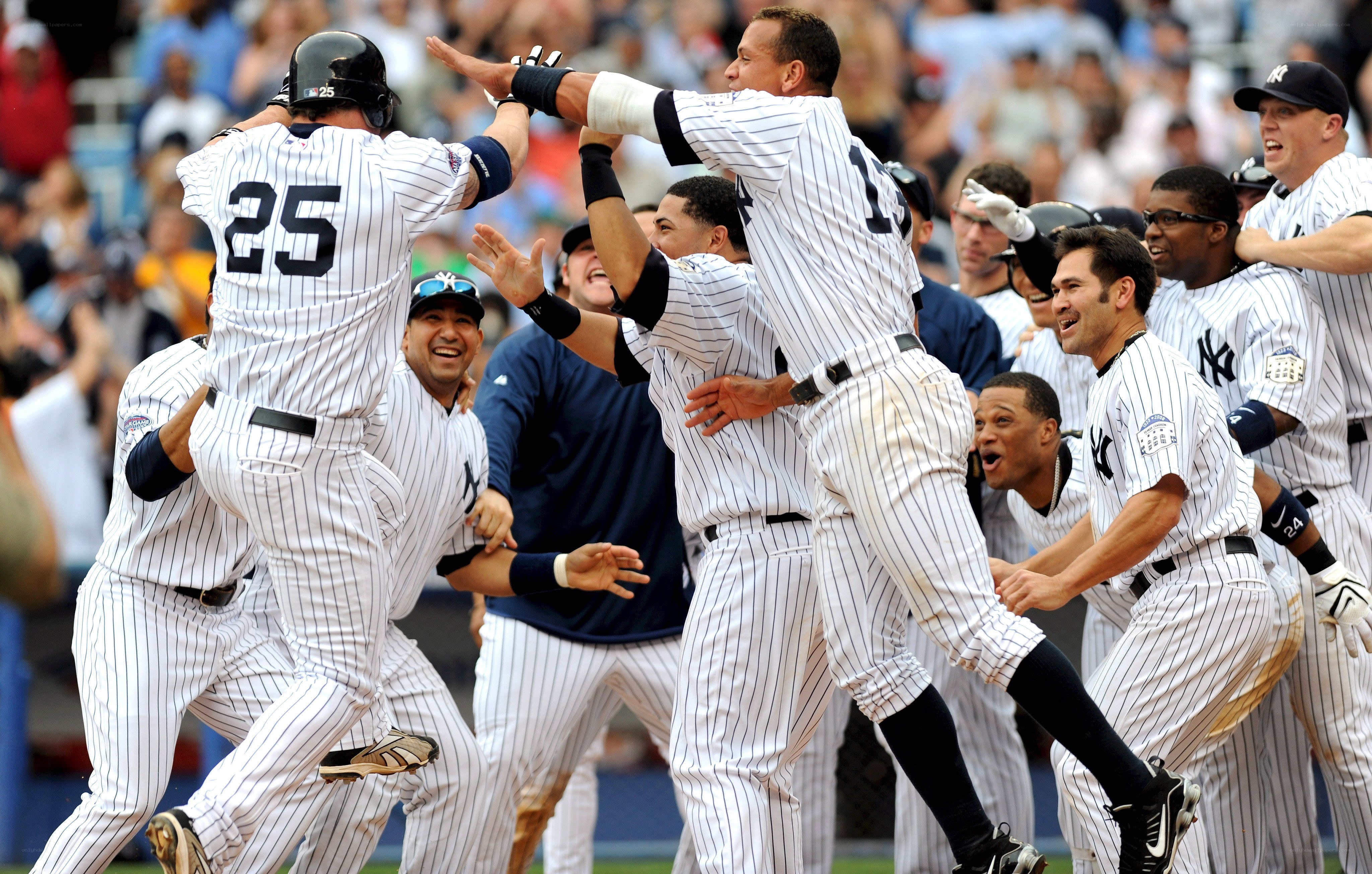 Yankees celebrate a victory