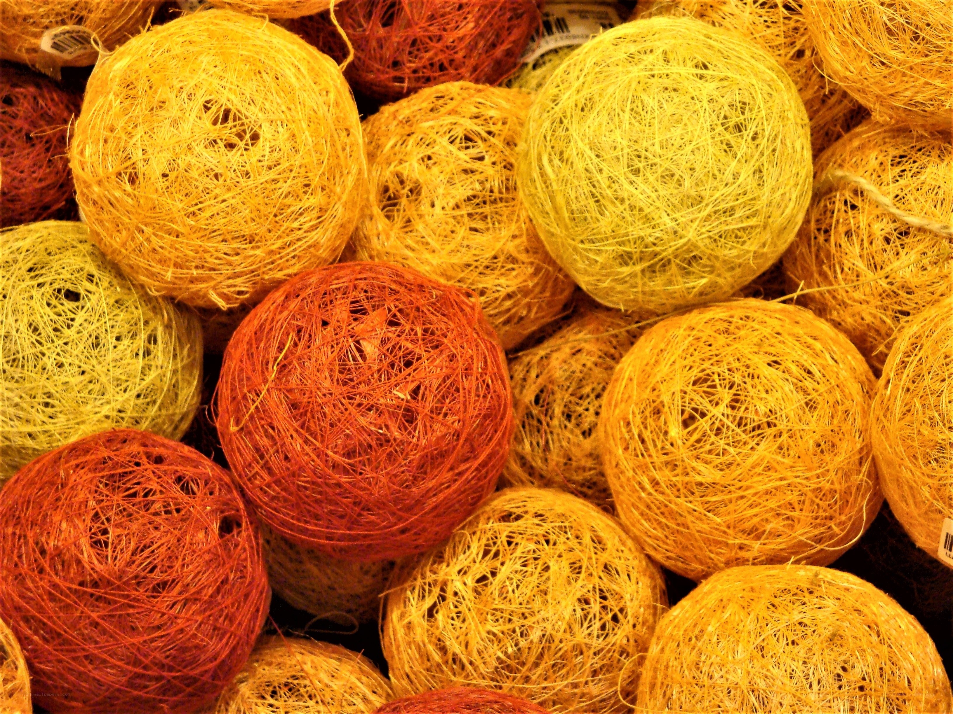 yarn balls in warm tones