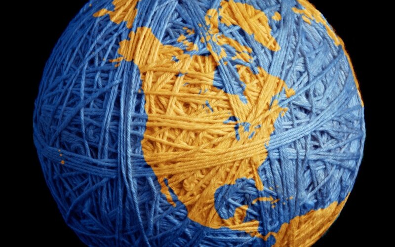 yarn globe with continents
