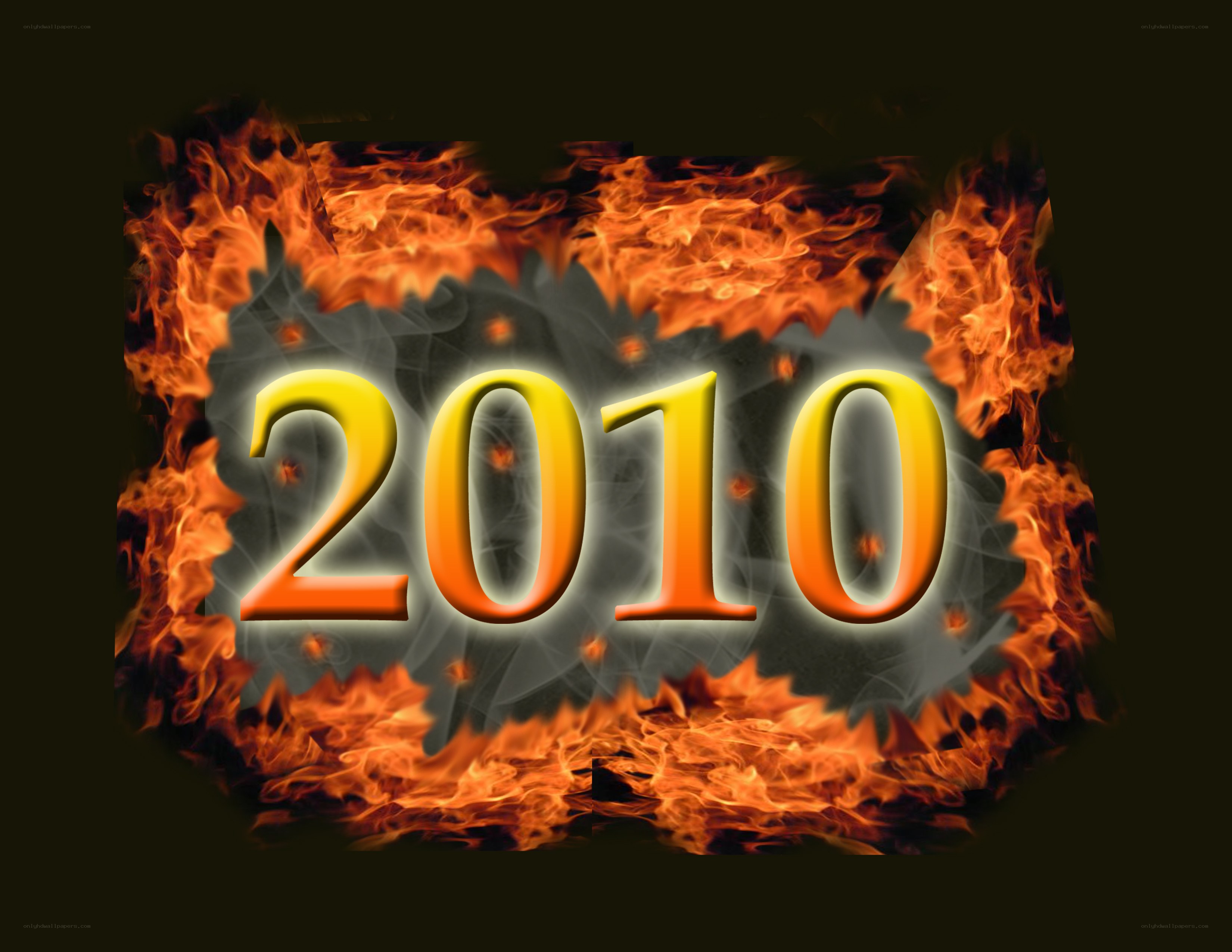 Year 2010 with flames