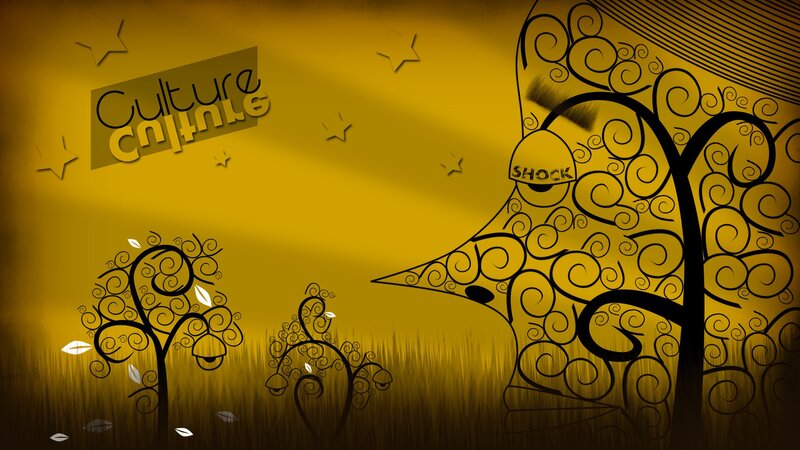yellow abstract art with trees