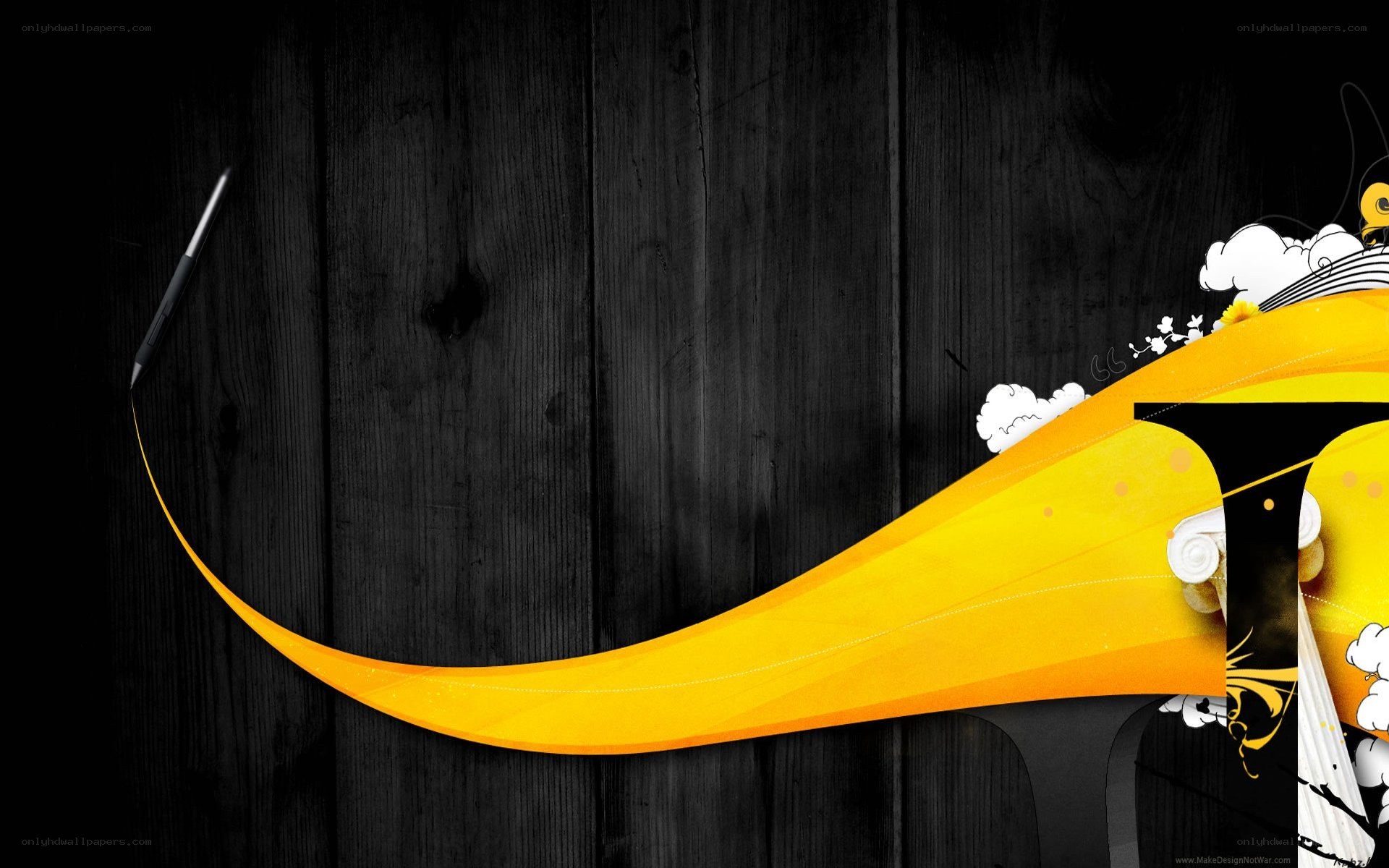yellow abstract design on wood