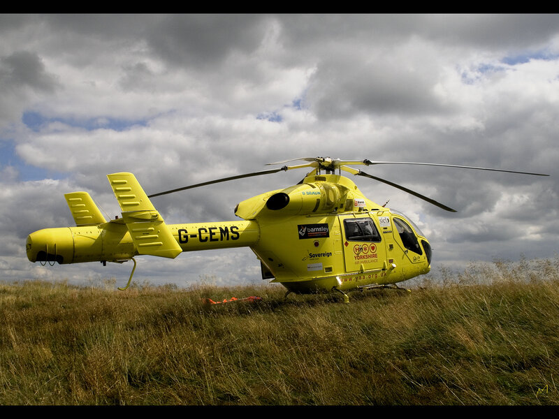 Yellow Air Ambulance Helicopter — Dramatic