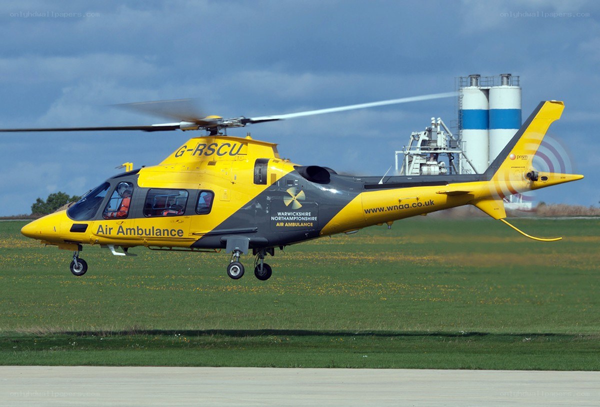 Yellow air ambulance helicopter