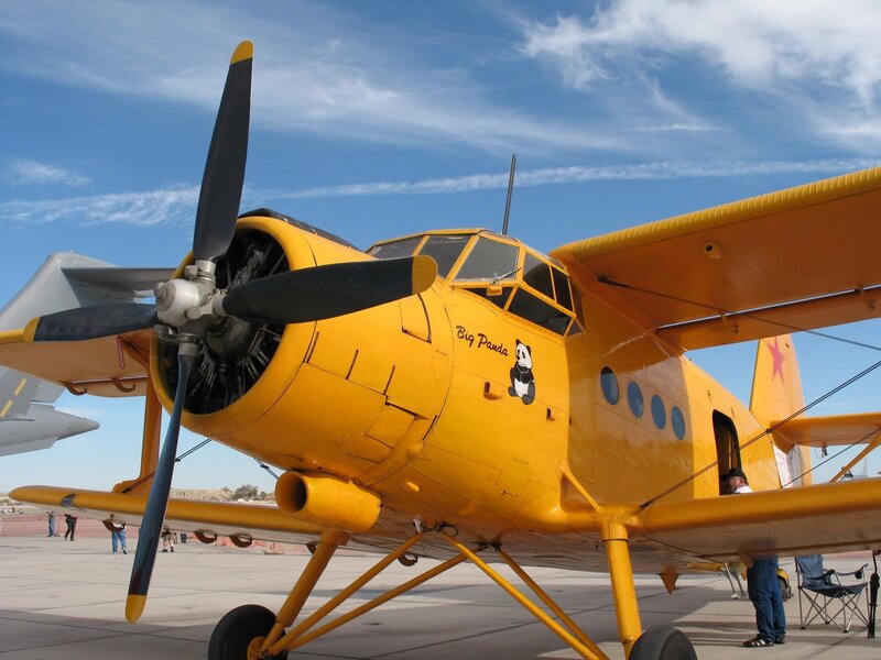 Yellow airplane with panda logo
