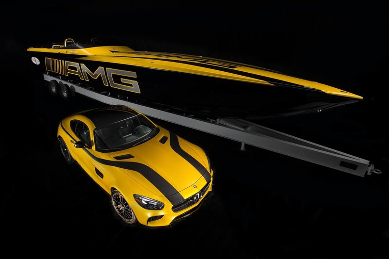 Yellow AMG Car and Boat