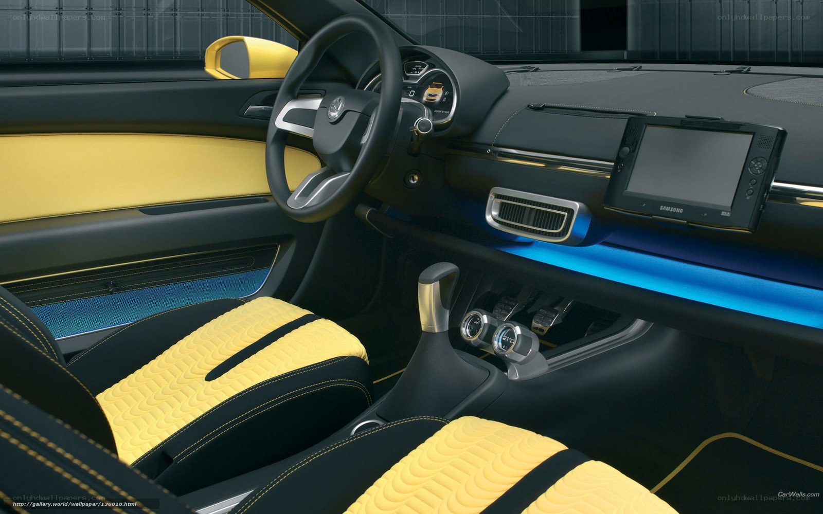 yellow and black car interior