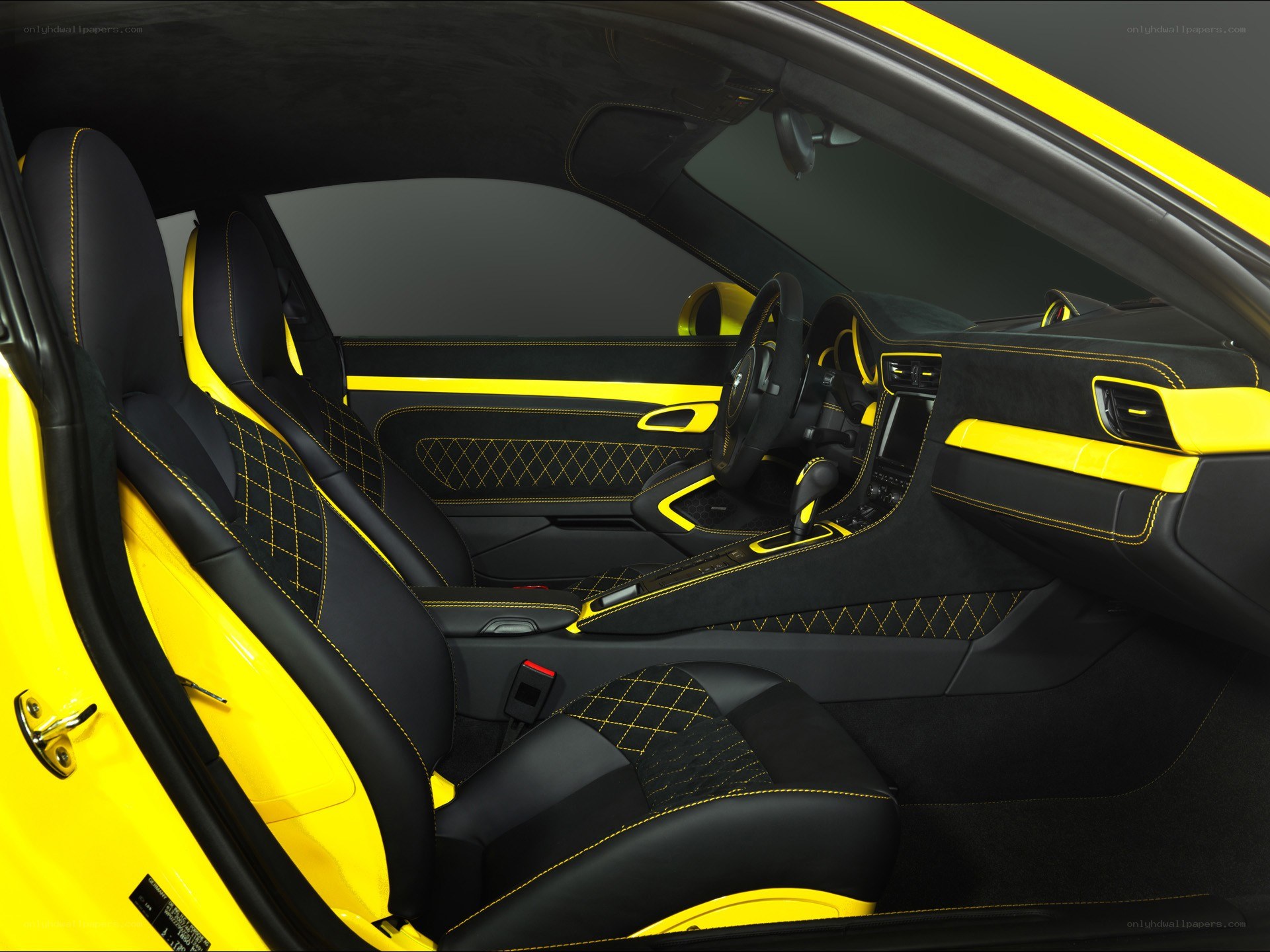 Yellow and black car interior