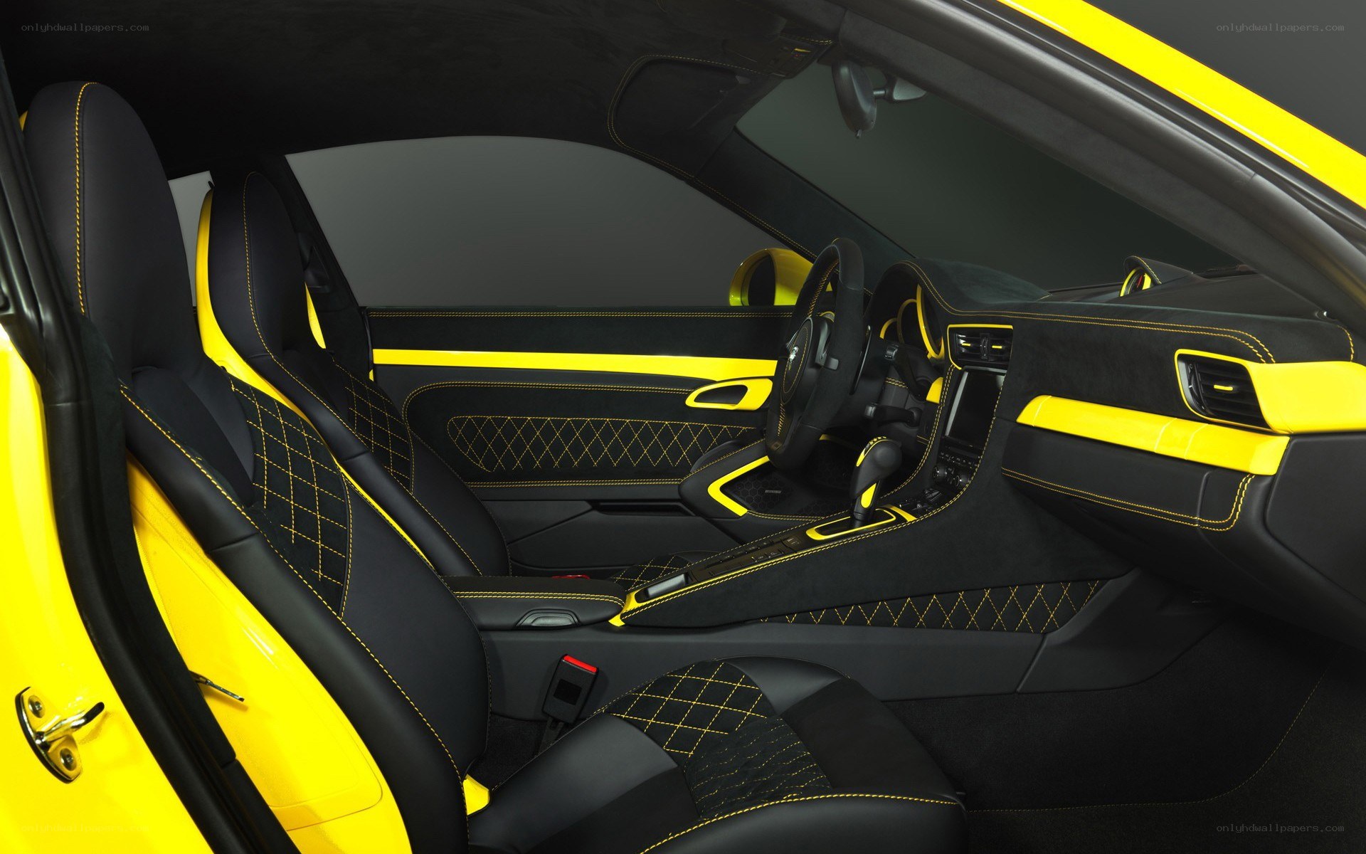 yellow and black car interior