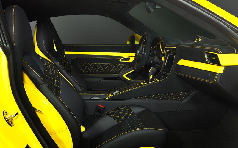 Yellow and black car interior