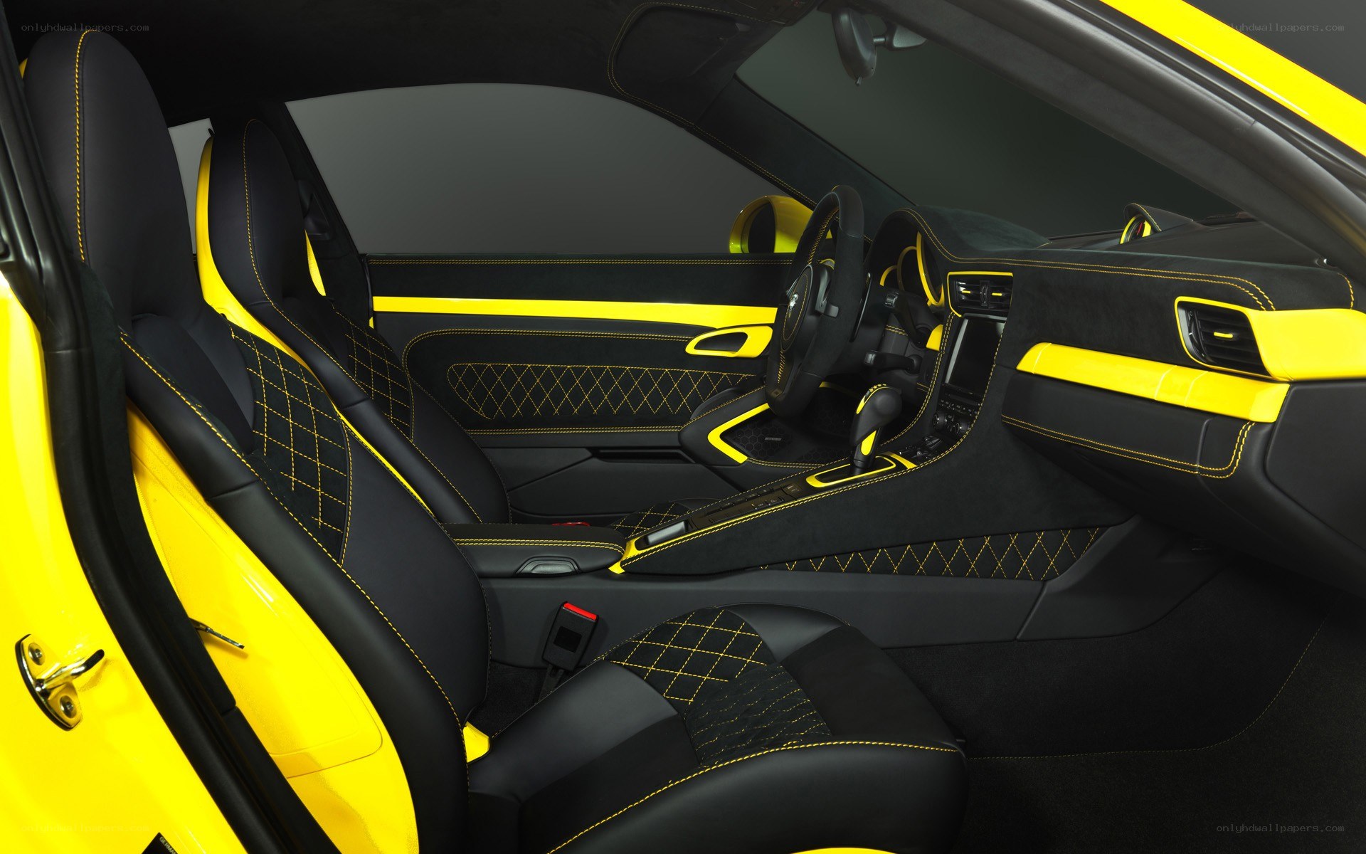 Yellow and black car interior