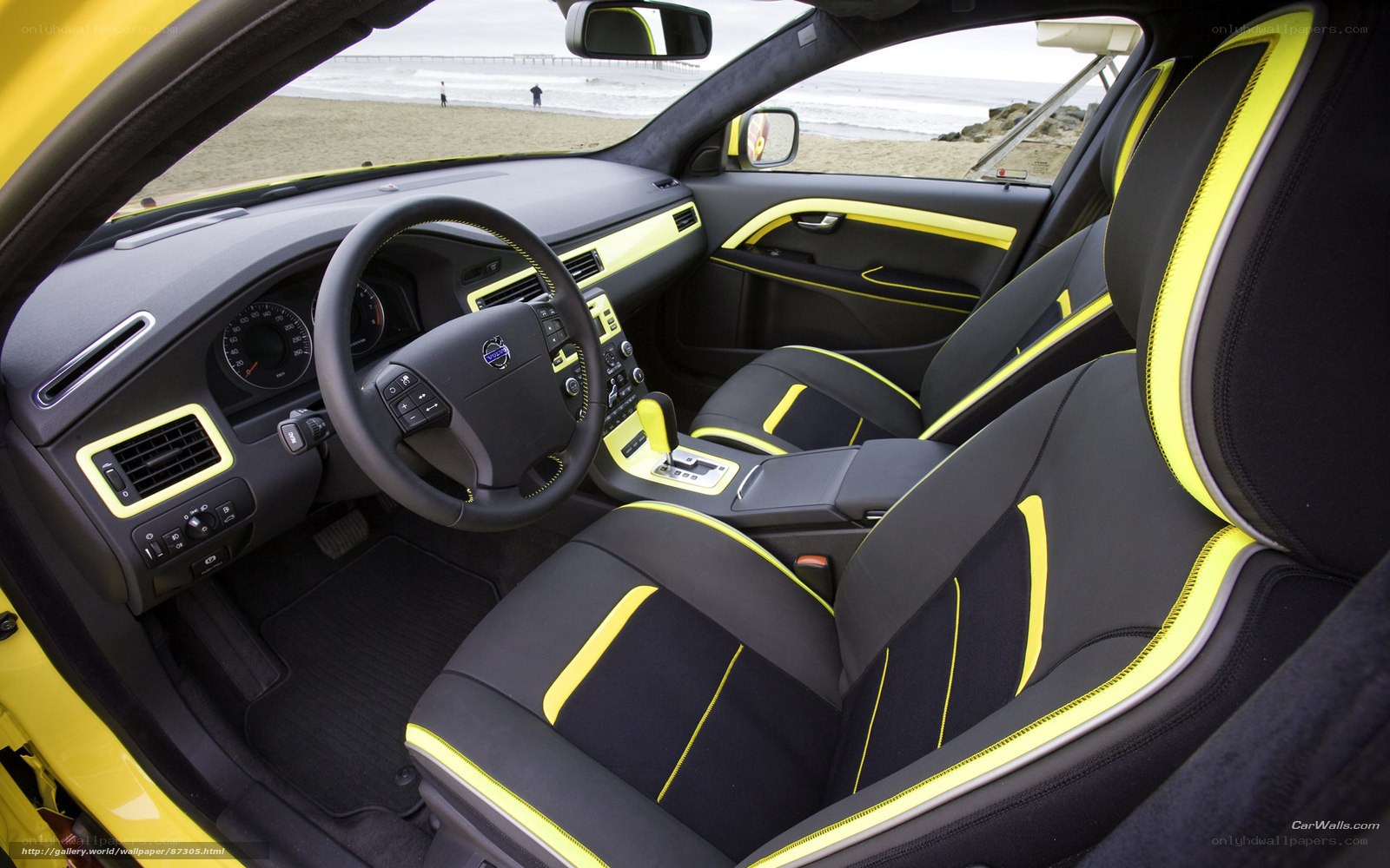yellow and black car interior