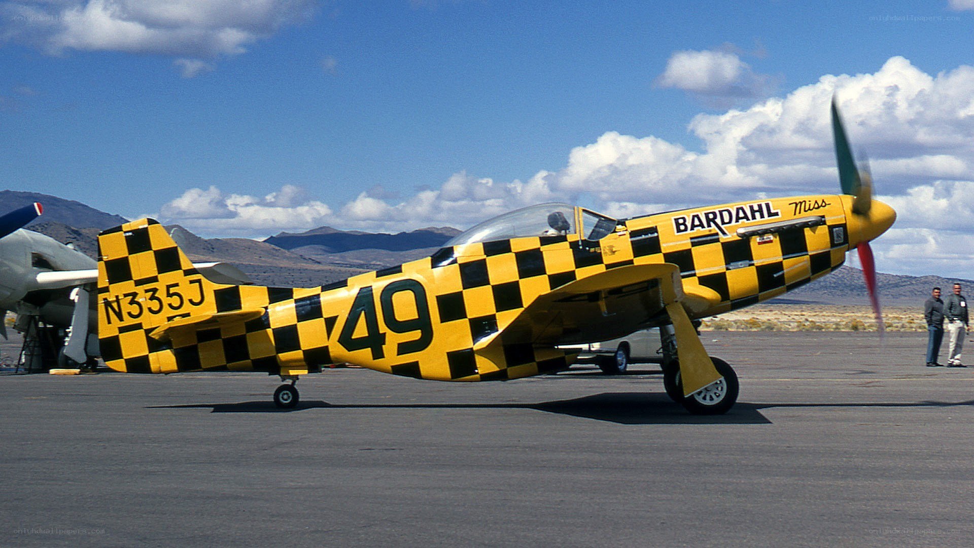 Yellow and black checkered airplane