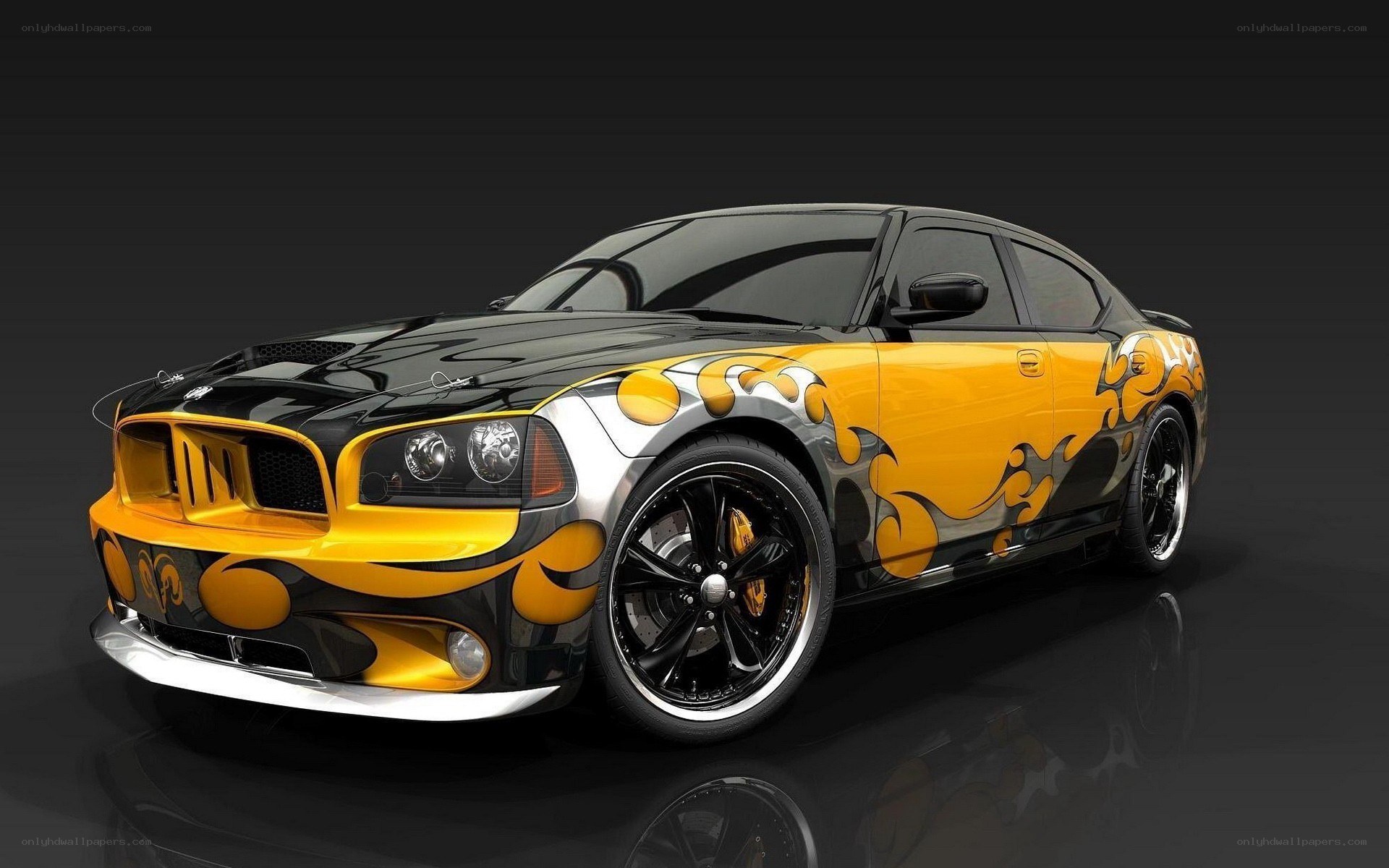 yellow and black flame car