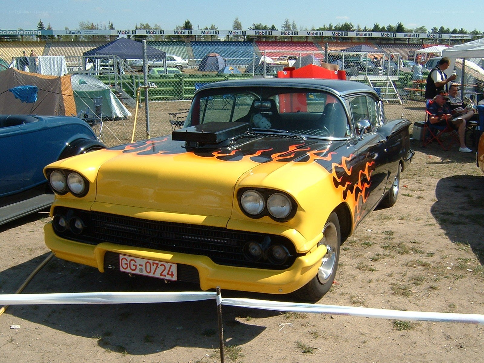 Yellow and black flame car
