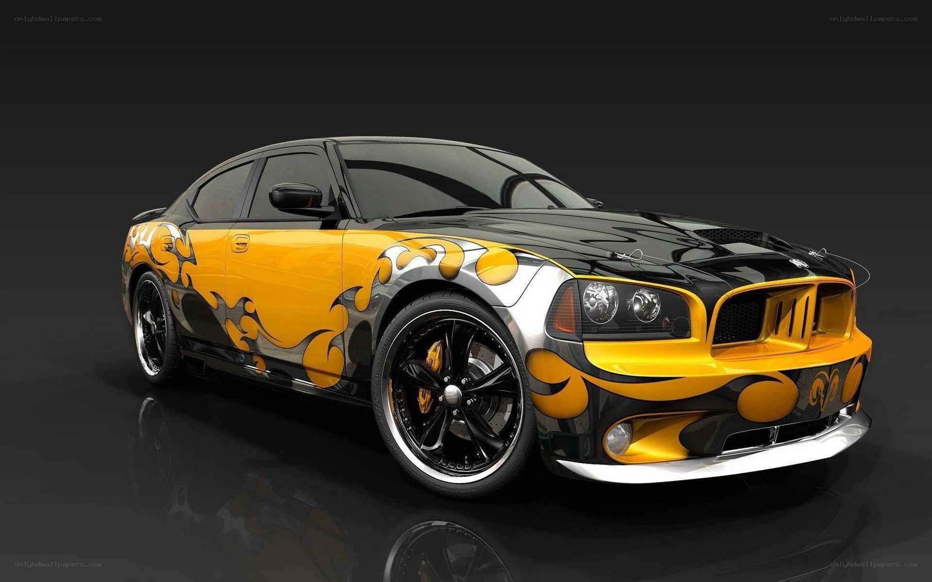 yellow and black flame car