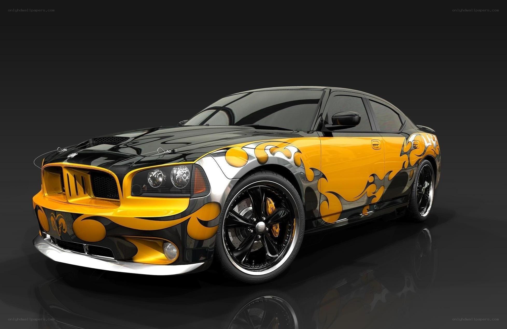Yellow and black flame car