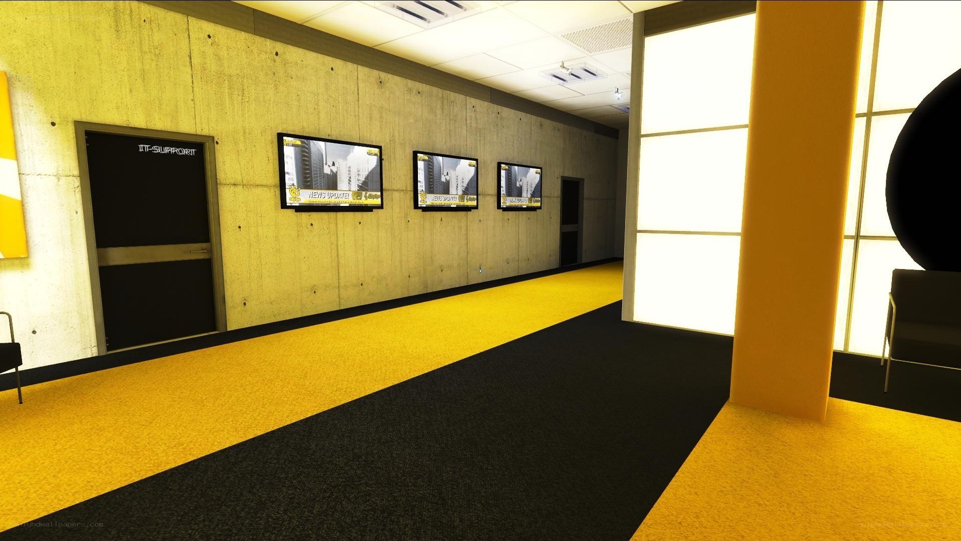 yellow and black hallway