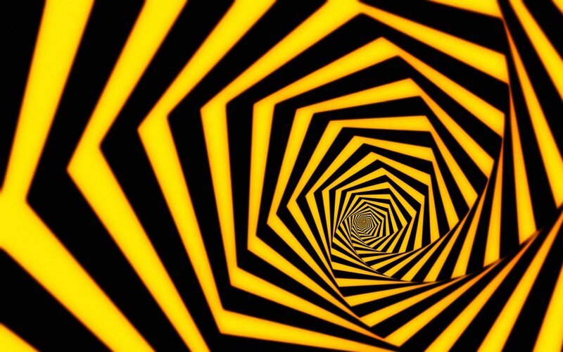 Yellow and Black Spiral Tunnel — Hypnotic, Abstract