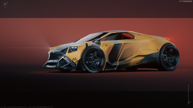 Yellow and Black Sports Car — Dramatic, 3d Render