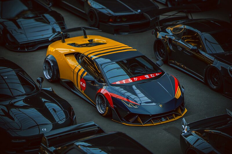 Yellow and Black Sports Car — Dramatic, Night